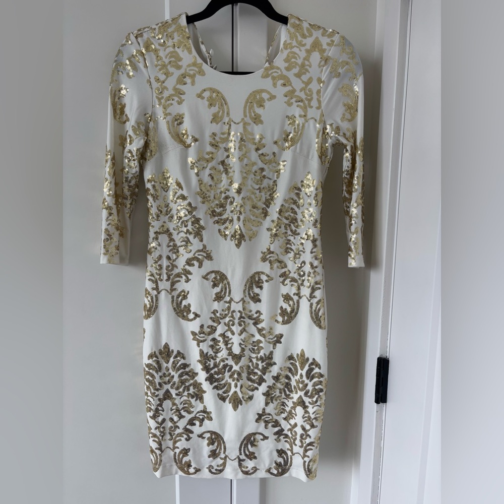 Gold sequin white dress